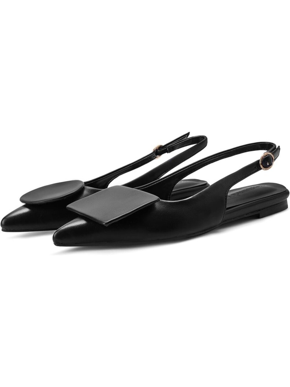 Women's Black Slingback Flats Pointed Toe Flats Pumps Ankle Strap Sandals
